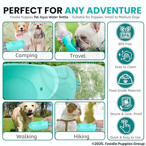 Image of Foodie Puppies Portable Dog Water Bottle - (Aqua Bottle) I Leak-Proof and Lockable Pet Dispenser Cup for Travel, Walking and Hiking (350ml)