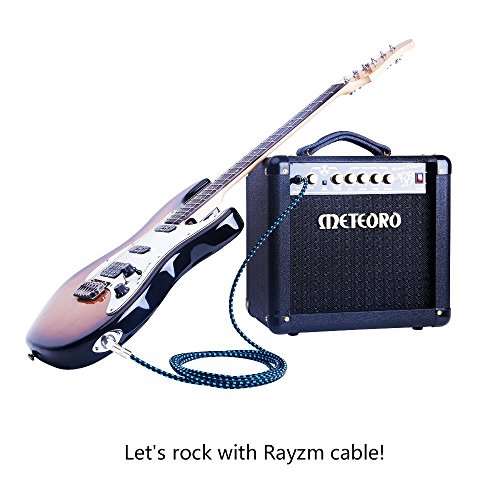Rayzm Gitaarkabel, 3 meter, geruisloze gitaar-/baskabel, 1/4 inch gevlochten, haakse mannelijke instrumentenkabel met geweven tweedmantel - Image 5
