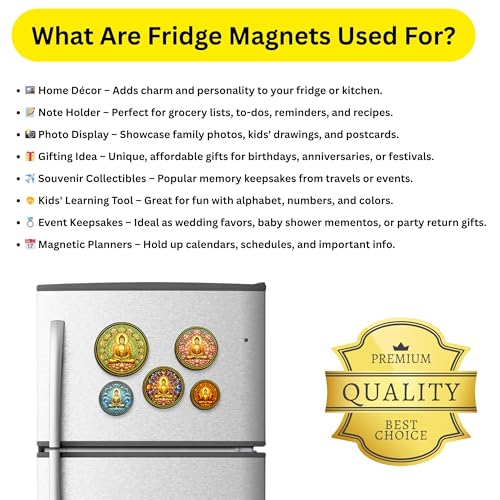 Image of Regalo Casila Buddha Mandala Art Fridge Magnets Set of 5 Wooden Refrigerator Magnets Spiritual Decorative Kitchen Magnets Souvenir Gift Strong Magnetic Home Decor