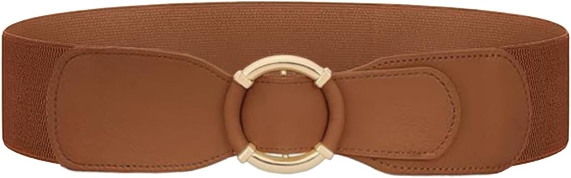 Vintage Stretchy Belt for Women, Womens Wide Elastic Waist Belts for Dresses Coats with Circle Buckle