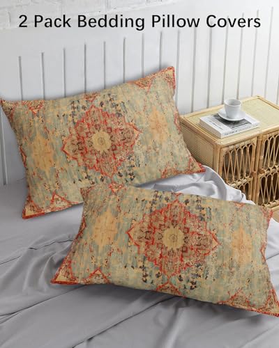 Kontanderi DECORATIVE PILLOW CASES Geometric Boho Standard Pillow Cases Set Of 2, Soft Breathable Pillow Covers With Envelope Closure Decorative Pillow Shams For Bed Sofa Couch Chair Rustic Bohemian Floral Tribal Orange 2 Pack 20 Inchx26 Inch thumb #2