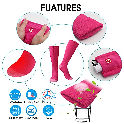 Men Women Electric Heated Socks,Rechargeable Battery Operated Heating Sox Kit,Embroidered Thermal Cotton Socks,Soft Winter Heat Insulated Stockings,Novelty Heated Sock For Sports& Outdoors(Pink,M) #TOP1