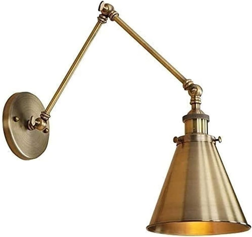 Mosiężna lampa ścienna regulowana w stylu industrialnym, ramię przegubowe, oprawka E27, do salonu, sypialni, kuchni, jadalni