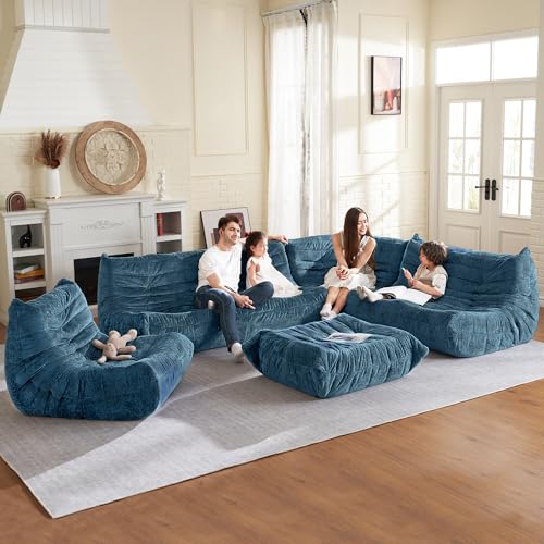 Image of HABUTWAY Giant Bean Bag Chairs Lazy Sofa for Adults,Corner,Navy Blue | Memory Foam Bean Bag Chairs,Fireside Corner Chair,Lazy Floor Corner Sofa for Living Room, Bedroom, Dorm, Office