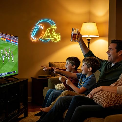 Image of Rugby Neon Sign Football Player Neon Sign for Wall Decor, Football Neon Light Dimmable Sport light up signs for Game Room Man Cave Tailgate Bar Club Sport Themed Birthday Party
