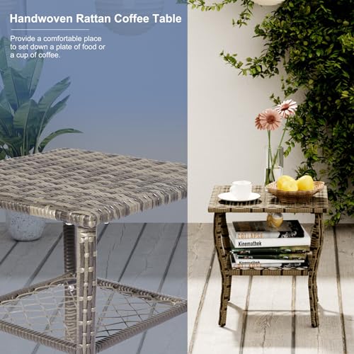 Baldper 3 Pieces Patio Conversation Set, Outdoor Rocking Chairs, Wicker Bistro Set thumb #5