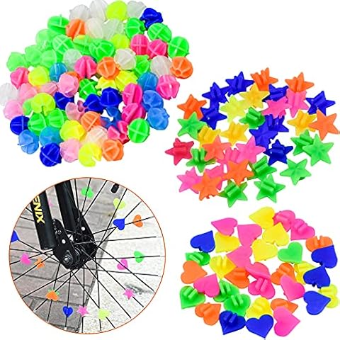 TEESIN 144Pcs Bike Spoke Beads Colorful Bicycle Wheel Spoke Beads Bicycle Plastic Clip Round Beads Heart and Star for Boys Girls Kids Children Bikes Colored Decoration Accessories Cover