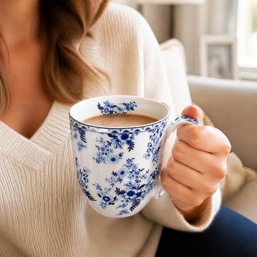 Taza de porcelana Bone China floral 14oz elegante miniatura 7