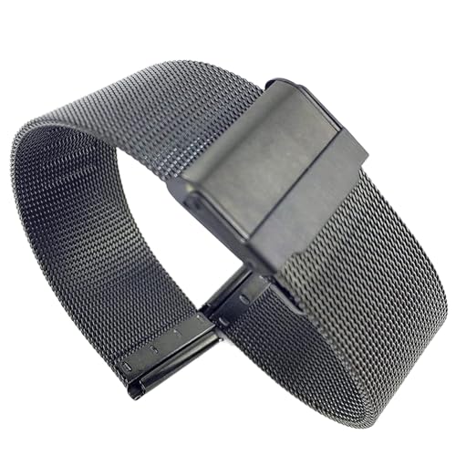 Bracelet de montre en acier inoxydable noir ultra-mince à maille fine 14-20mm