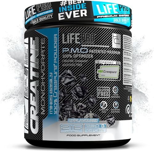 Creatina Monoidrata Creapure Life Pro 650g – Creatina Micronizzata Pura Gusto Neutro – Fino a 216 Dosi – Senza Glutine – Per Forza, Energia e Recupero Muscolare – Qualità Tedesca Garantita