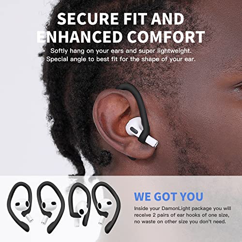 Image of Ear Hooks 2 Pairs for AirPods Pro 2 & 1, AirPods 4 & 3, Anti-Slip Comfortable Fit, Ergonomic Design, Accessories (Small, Black)