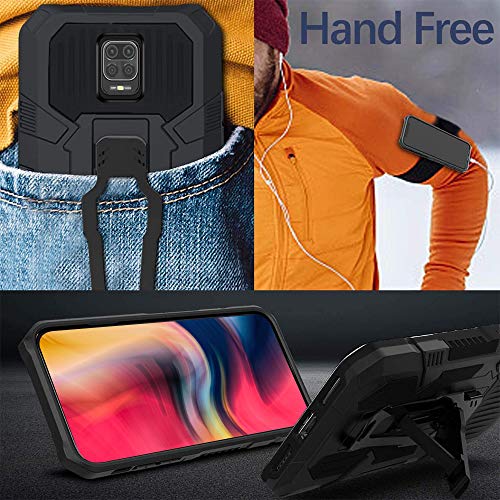 Vvoo For Xiaomi Redmi Note 9S/9 Pro Case,With [2 Pack] Tempered Glass Screen Protector Military Grade Hybrid Heavy Duty Protection Built-In Fold Kickstand For Xiaomi Redmi Note 9S/ 9 Pro Case -Black #TOP2