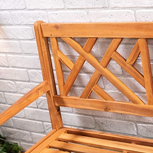 Alfresia Wooden Garden Bench | 2-Seater Hardwood Acacia  Slatted Seat and Traditional Back | Treated Water-Repellent Wood for Outdoor Use | Suitable for 2 People