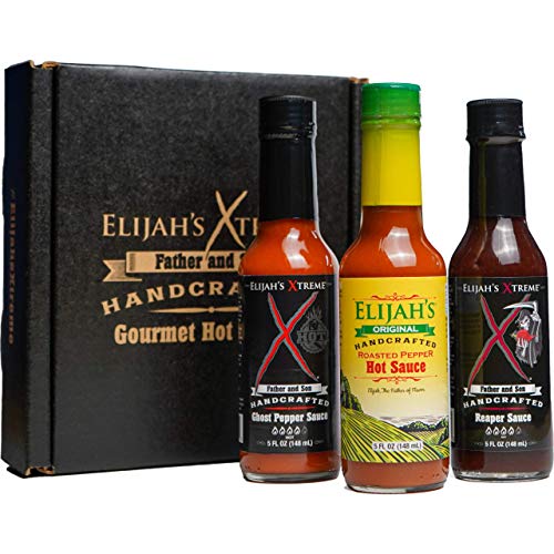 Elijah's Xtreme Gourmet Hot Sauce Variety Pack, Hot Sauce Set Includes Carolina Reaper Hot Sauce, Ghost Pepper Hot Sauce, and Elijah's Original Roasted Cayenne Pepper & JalapeÃ±o Hot Sauce (3 Bottles)