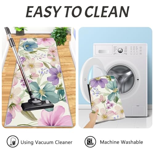 Alfombra de cocina antideslizante de alta durabilidad con elegante diseño floral de acuarela 7