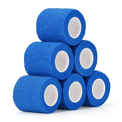 6 Rollos Venda Cohesiva 5cm x 4.5m Banda Venda Cinta Deportivo Cohesivo Vendaje Autoadhesivo para Primeros Auxilios Elástico Bendaje Adhesiva Envoltura Tape Vet para Dedos Perros Mascotas (Azul)