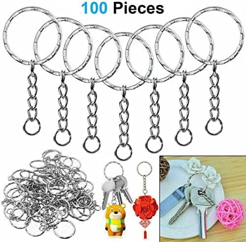 ebuyerfix 100 Pcs Keyring Key Chain Split Metal Key Rings with Link Chain and Open Jump Rings Bulk for Crafts DIY Jewelry Keyring Making 1"/25mm