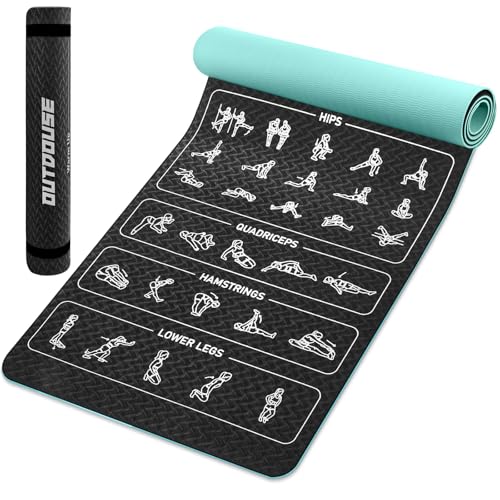 OUTDOUSE Yogamatte Sportmatte–70 aufgedruckte Yoga Posen, rutschfestes TPE-Material, für Gymnastik, Pilate, Zuhause und Reisen, Fitness Mattes für Damen und Herren, Grün und Schwarz, 183x61x 0,6 cm