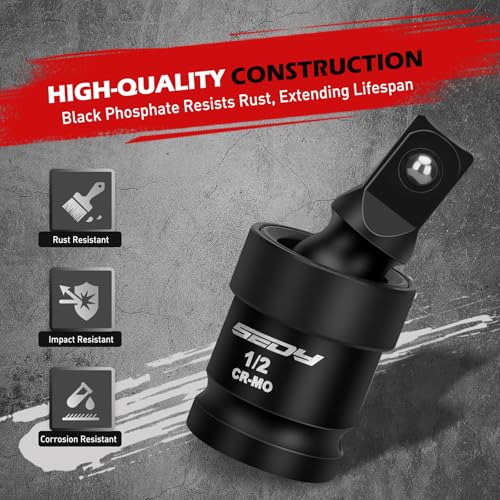 Image of Impact Universal Joint-Socket Swivel Set: 3-Piece 1 /2 inch, 3 /8 inch, 1 /4 inch Flexible Socket Swivel Set Premium CR-MO Steel U Joint Adapter Wobble