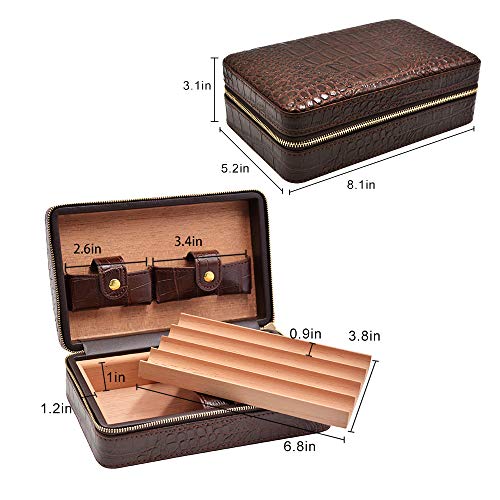 Volenx Portable Travel Leather Cigar Case, Cigar Humidor with Cigar Cutter and Humidifier for 4 Cigars - Thumbnail 5