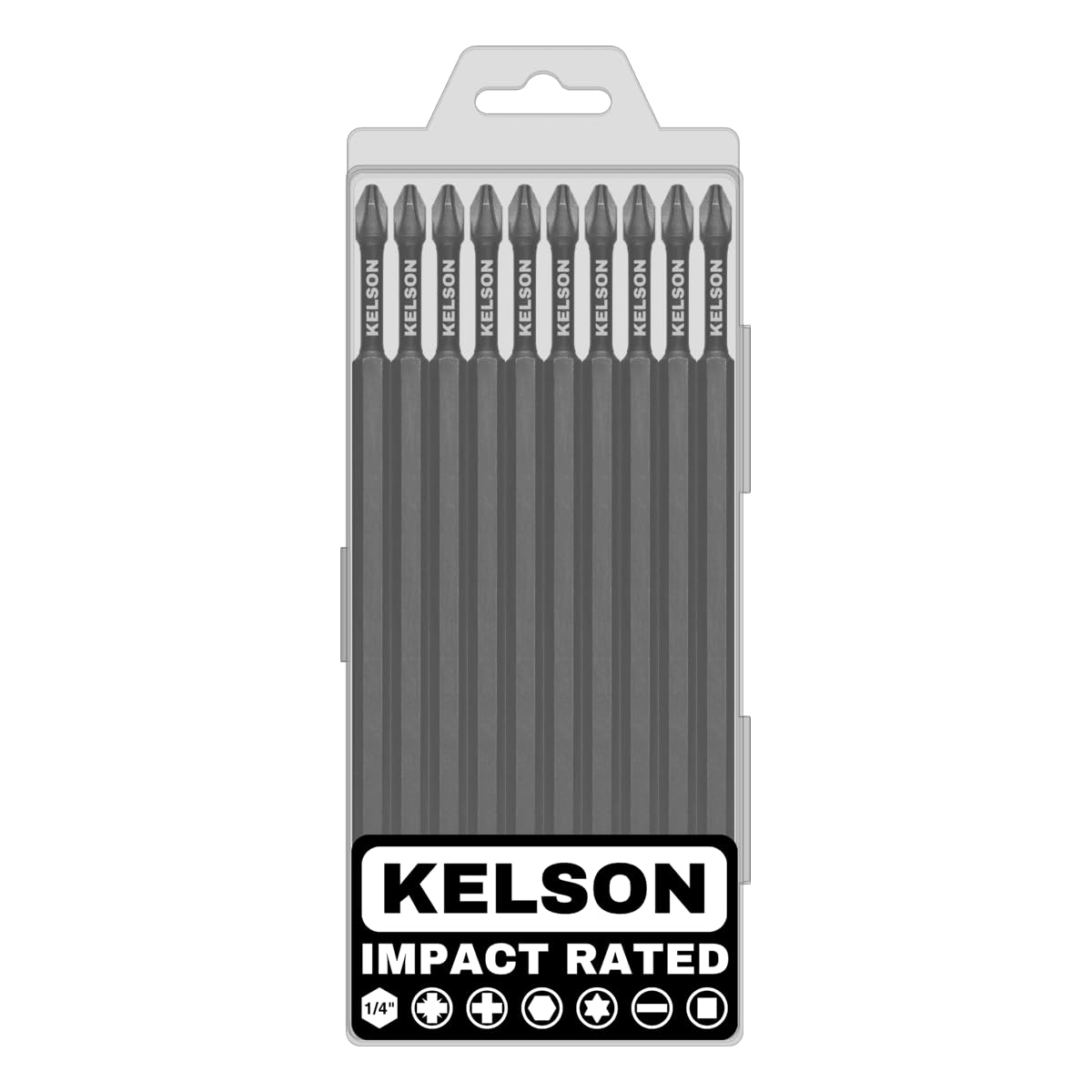 KELSON 10pcs PH2 150mm Phillips 2 Impact Rated Screwdriver Bits with Storage Case 1/4" Universal, Black - Image 3