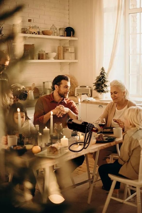 Soporte Flotante para Botellas de Vino con Perlas Artificiales, Negro miniatura 2