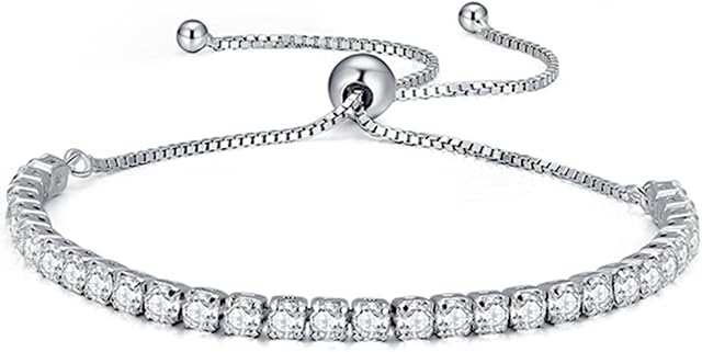 Rosarden Bracelet for Women,Sterling Silver Tennis Bracelet S925 Crystal Slider Bracelet Adjustable Infinity Bracelet for Women,Crystal Bracelet,Gift for Mom,Silver