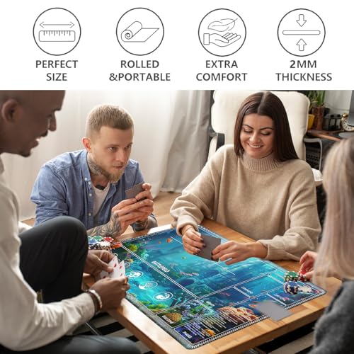 Image of for MTG Playmat with Card Storage Bag,Non-Slip Rubber Base & Smooth Surface 24x14in,Beginner-Friendly Magic Mat for Commander Deck,Seabed Castle