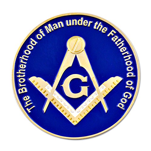 Image of Brotherhood of Man Fatherhood of God Square & Compass Round Masonic Auto Emblem - [Blue & Gold][3'' Diameter]
