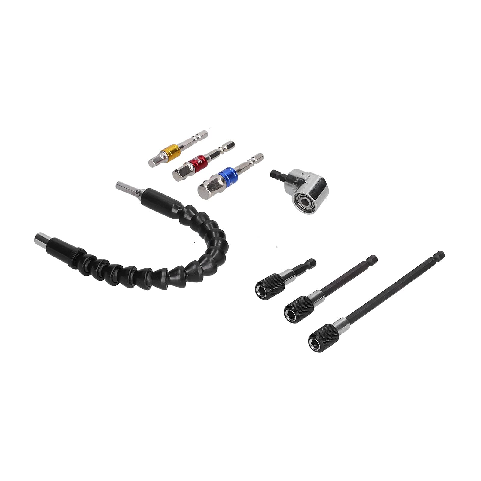 105 Degree Right Angle Drill Attachment, Alloy, Set with Sockets Adapter Driver Extension