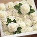 Higfra Artificial Flowers Cream Fake Roses Real Looking Foam Roses Flowers w/Stem for DIY Home Decoration Wedding Bouquets Centerpieces Arrangements Party Baby Shower - Cream
