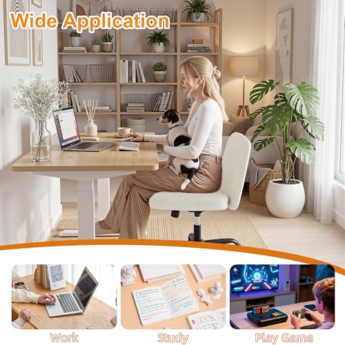 Shintenchi Criss Cross Chair,Cross Legged Office Seat with Wheels Armless Swivel Vanity Chair,Height Adjustable Wide Computer Task Seating for Home Office,White image 2