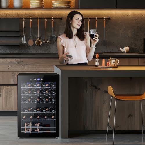 Image of Electactic Wine Cooler Refrigerator 4.4Cu.ft, 37 Bottle Freestanding Cabinet Wine Cellars, Wine Fridge with Glass Door for Home Use, Protecting Your Reds and Whites