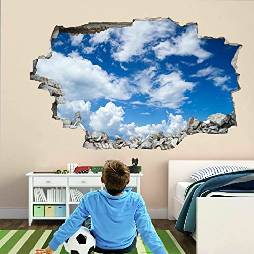 Clouds 3D Wall Sticker Removable Sky Wall Decor Floor Ceiling Smashed Decal Art Decoration Landscape For Bathroom Bedroom Living Room Playing Room Mural 35"W X 24"H #TOP1