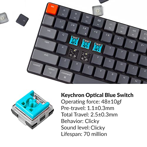 Keychron K3 75% Layout 84-Key Ultra-Slim Hot-Swappable Wireless Bluetooth Mechanical Keyboard With Low-Profile Keychron Optical Blue Switch/White Led Backlight/Usb Wired For Mac Windows-Version 2 #TOP1