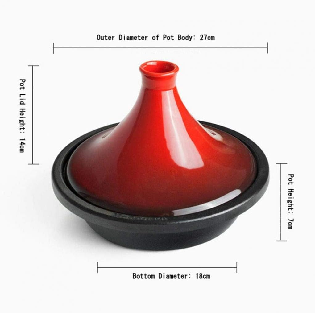 1.7 Liters Moroccan Tagine Lead Free Ceramic Pot Safe Clay Stew Pot Cast Iron Base Suitable for 1-4 People Red (Orange)