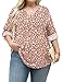 TFSDOD 3/4 Sleeve Tops for Women V Neck Plus Size Women Blouses Long Sleeve Shirts Dressy Casual Fall 2025 Red Floral 3XL
