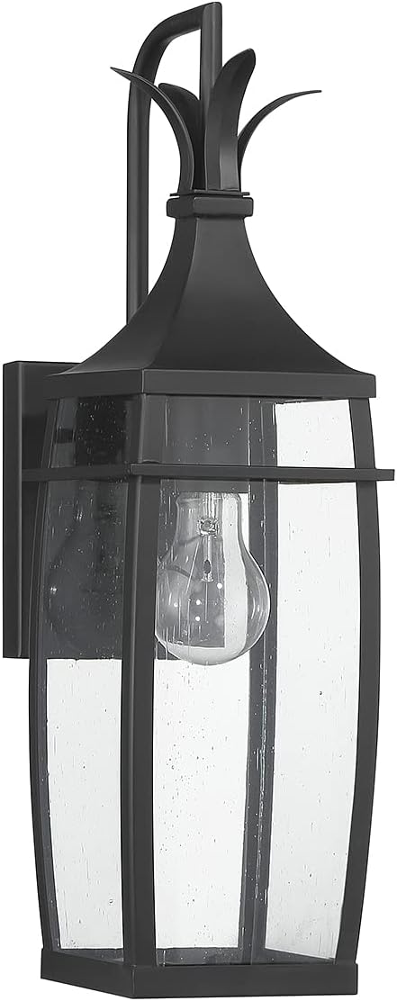 Savoy House 5-768-BK Montpelier Modern Farmhouse Clear Seeded Glass Outdoor Wall Lantern, 1-Light 60 Watt, 19" H x 6" W, Matte Black