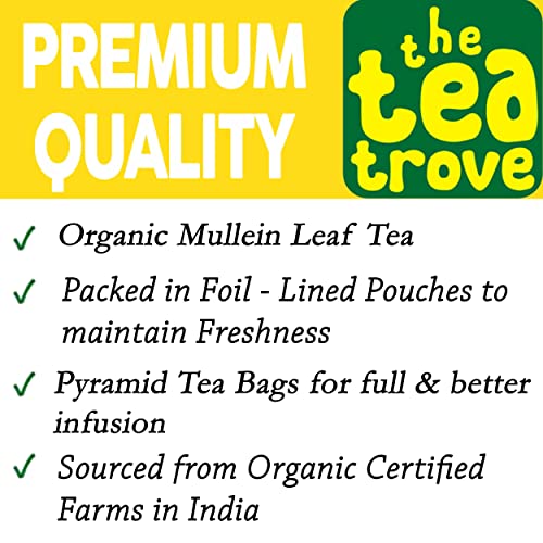 Image of The Tea Trove Herbal Mullein Lung Detox - 50 Pyramid Tea Bags in Resealable Pouch - Caffeine Free Leaf | 37.50 Gram
