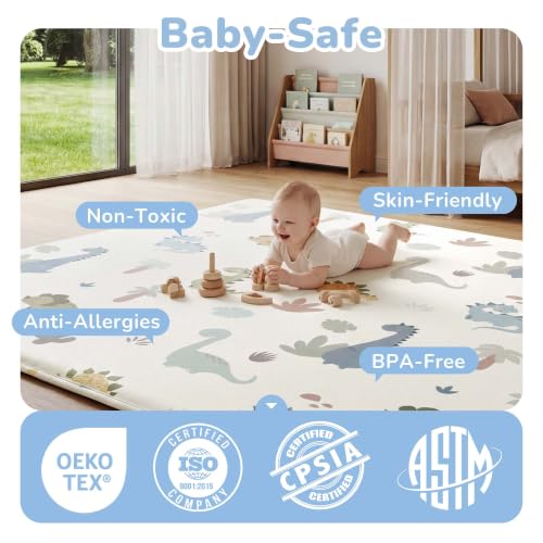 Image of 1.5'' Thick Play Mat, 71x59 Memory Foam Play Mat for Baby, Dinosaur