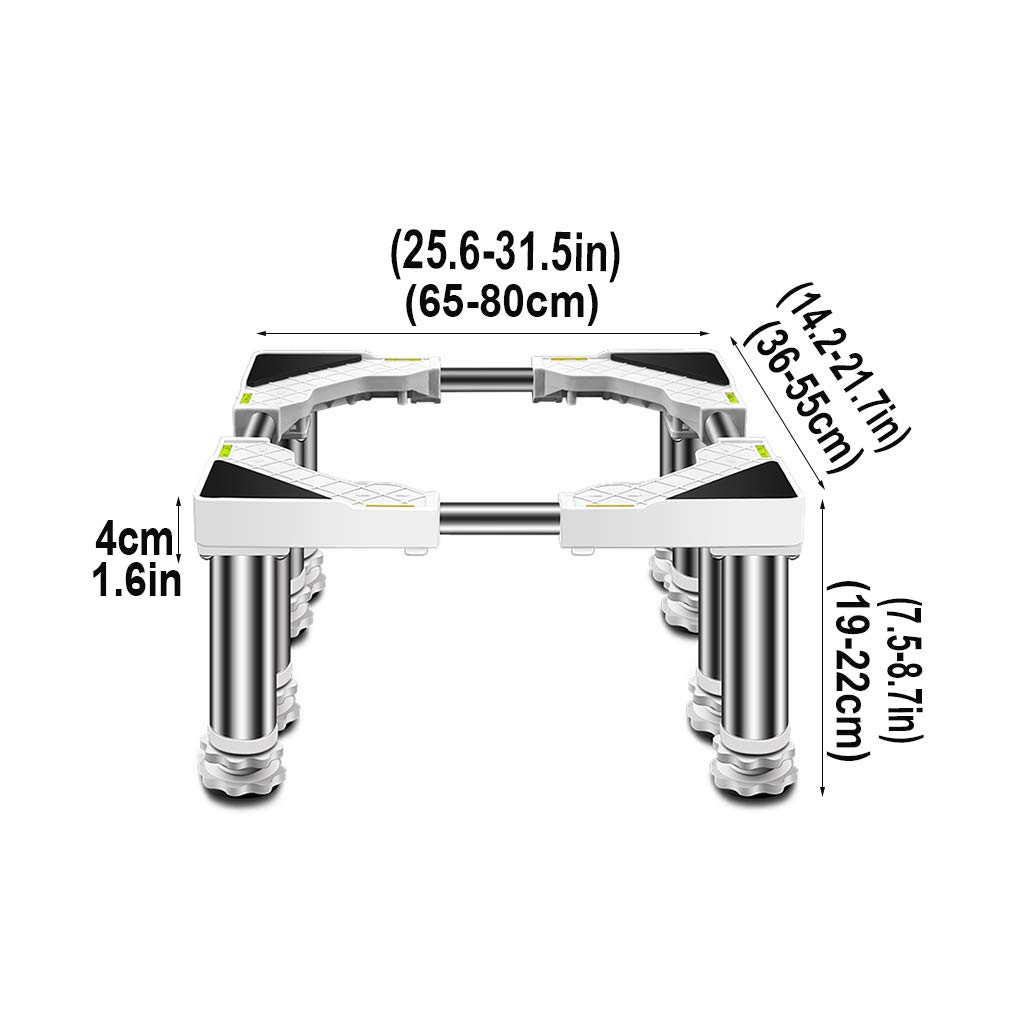 Supporto per ripiano Frigorifero antivibrazioni per Lavatrice, Altezza 19-22 cm, piedistalli e telai Resistenti per lavatrici e asciugatrici (8 Gambe