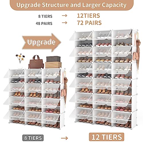 Image of ROJASOP Portable Shoe Rack Organizer with Door, 72 Pairs White Shoe Storage Cabine Covered Shoe Rack Shoe Organizer for Closet Entryway Garage Closed Shoe Rack Organizer Cabinet with Doors