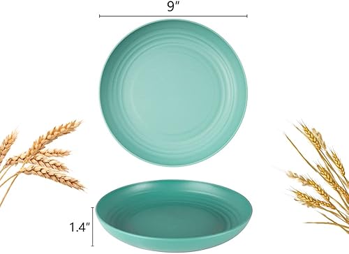 Miniatura 2 de Homeish Platos de paja de trigo irrompibles, platos de plástico ligeros, reutilizables, aptos para microondas y lavavajillas, paquete de 8 platos