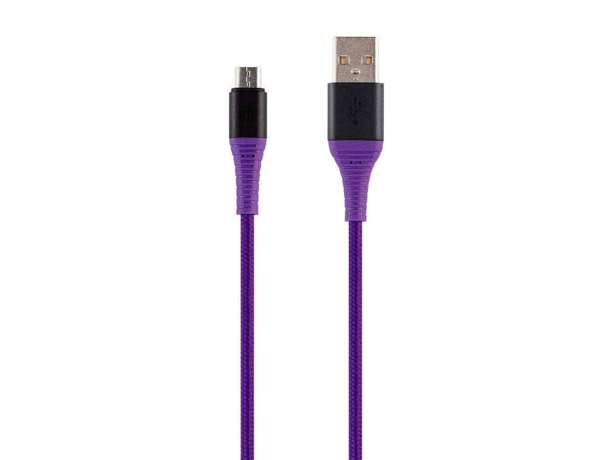 Cable de carga y sincronización Monoprice USB 2.0 Micro tipo B a tipo A - Durable, trenzado de nailon, 3 pies, morado - Serie AtlasFlex