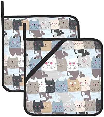 Funny Cute Cat Mermaid Pot Holders Heat Resistant Kitchen Oven Gloves with Hanging Loops Oven Hot Pads for BBQ Cooking Baking,Set of 2