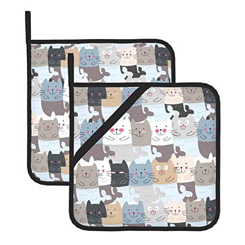Funny Cute Cat Mermaid Pot Holders Heat Resistant Kitchen Oven Gloves With Hanging Loops Oven Hot Pads For Bbq Cooking Baking,Set Of 2 #TOP12
