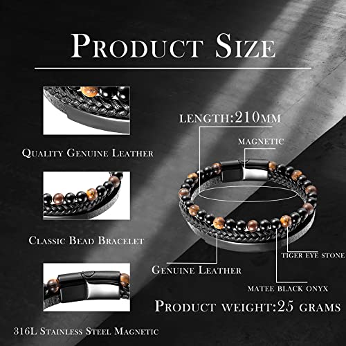 Raymard PB31410B Mens Tiger Eye Matee Black Onyx Lava Rock Volcanic Stone Beaded Bracelet thumb #5