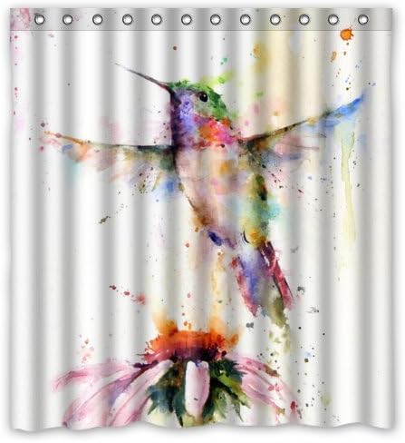 Eco-Friendly Watercolor Hummingbird Daisy Flower Floral Art Shower Curtain Waterproof Bathroom Curtain Liner with Hook 66" x 72"