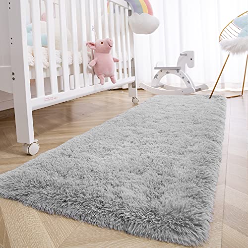 Ompaa Fluffy Runner Rugs, 2X4 Feet Grey, Super Soft Shaggy Carpet Fuzzy Long Fur Rug For Bedroom Living Room Dorm, Plush Kids Playroom Baby Girls Nursery Decor Mats #TOP5