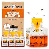 Super Ninja Trappola Moscerini Frutta per Interni - 4 Pezzi, trappola per moscerini della frutta efficace per casa e cucina, attiva fino a 3 settimane, adatta a bambini e animali domestici